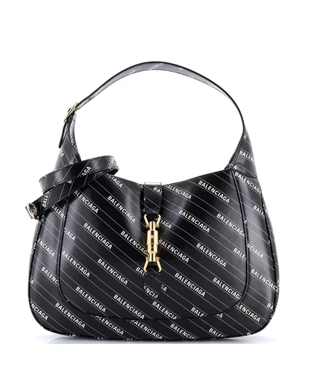 Женская сумка Gucci x Balenciaga Jackie 1961 средняя из кожи с принтом, черная