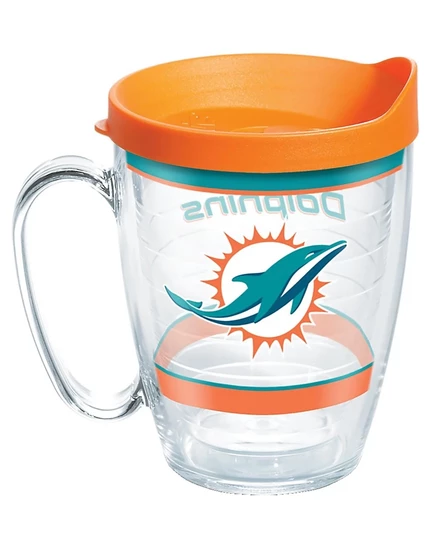 Пластиковая дорожная кружка Tervis объемом 16 унций с двойными стенками и ручкой в классическом дизайне NFL Miami Dolphins