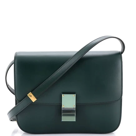 Женская сумка Pre-Owned Celine Medium Classic Box из гладкой кожи, зеленая