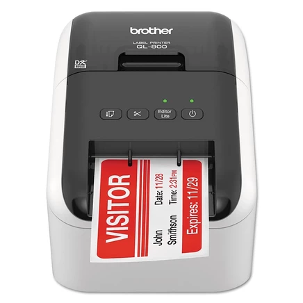 Brother QL-800, 5 дюймов x 8,75 дюйма x 6 дюймов, Скорость печати 93 этикеток в минуту, Высокоскоростной профессиональный принтер этикеток, цветной