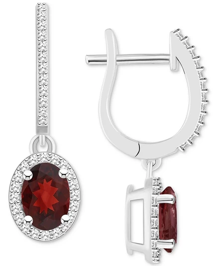 Серьги Macy's, гранат и бриллианты, серебро, гранатовые