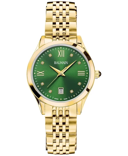 Женские часы Balmain Classic R 34 мм с бриллиантами, зеленые