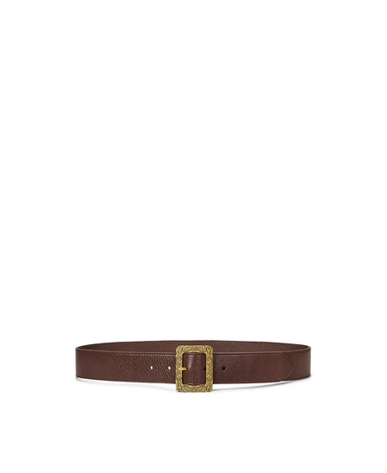  Женский мятый кожаный ремень с прямоугольной пряжкой dark mahogany