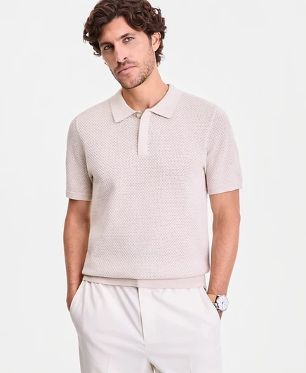 Мужской свитер Alfani с коротким рукавом и фактурным воротником, Macy's Exclusive коричнево-бежевый
