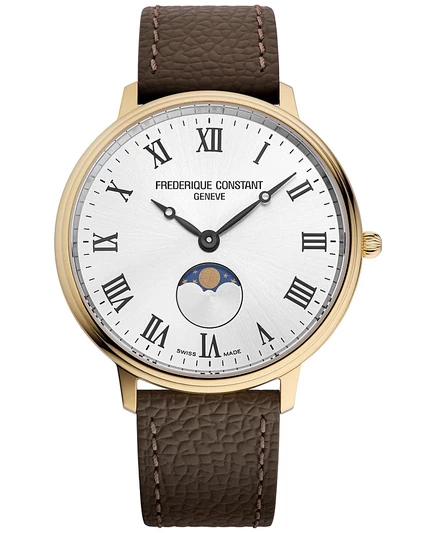 Мужские классические кварцевые часы Frederique Constant с коричневой лунной фазой на кожаном ремешке 39 мм коричневого цвета