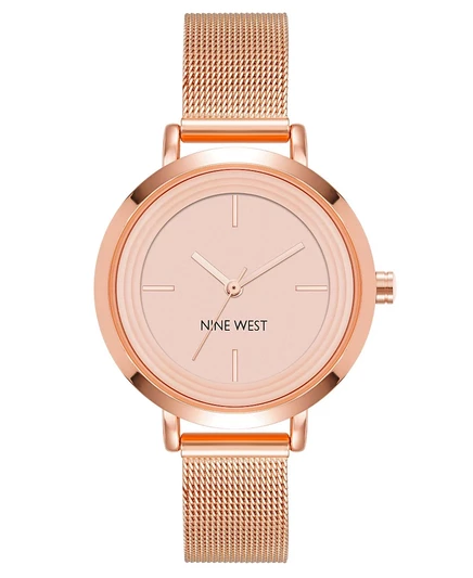 Женские кварцевые часы Nine West с сетчатым ремешком из нержавеющей стали цвета розового золота, 34 мм