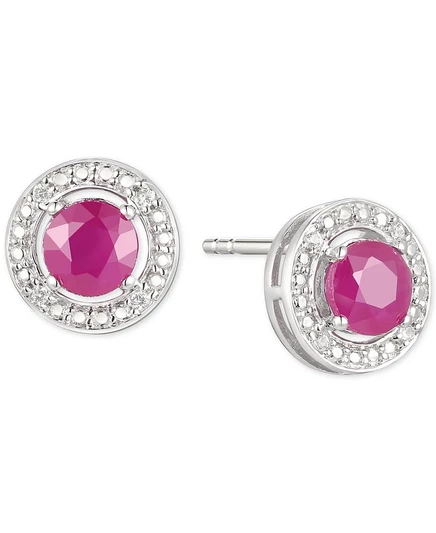 Серьги-пусеты Macy's, серебро, бриллианты и рубин