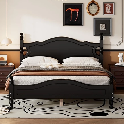 Каркас кровати на платформе Streamdale Furniture в стиле ретро из дерева - Queen black