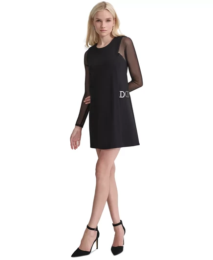  Женское платье-футляр DKNY с сетчатыми рукавами и боковой пряжкой black