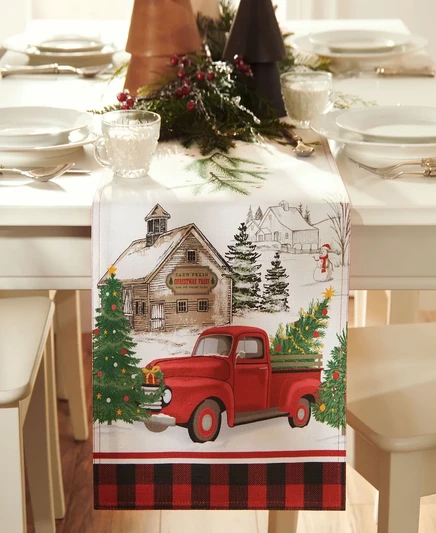 Скатерть Elrene Vintage Christmas Tree Farm праздничная, многоцветная