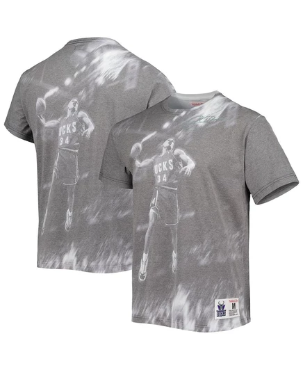 Мужская футболка Ray Allen Heather Gray Milwaukee Bucks с круглым вырезом heather gray