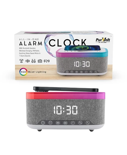 Часы-будильник Pursonic All-in-One с Bluetooth и Qi, серые