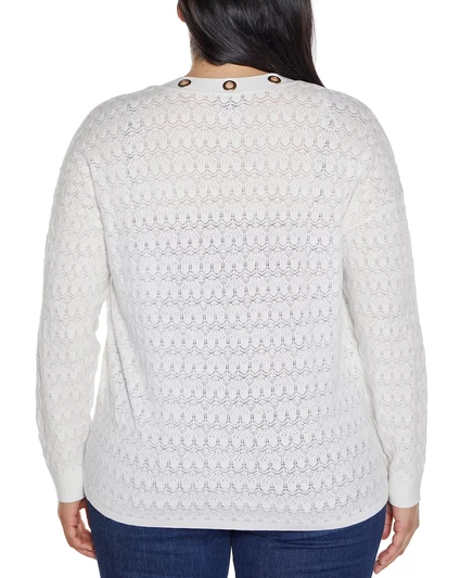 Свитер-кардиган с открытыми плечами и застежкой-молнией Belldini Plus Size Black Label ivory multi