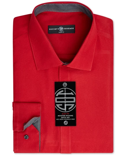  Мужская приталенная однотонная рубашка Non-Iron Performance red
