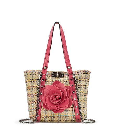Женская сумка Patricia Nash Benvenuto Mini Rose and Chain из рафии, розовая