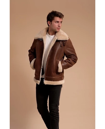 Мужская дублёнка Furniq UK из овчины, коричневая