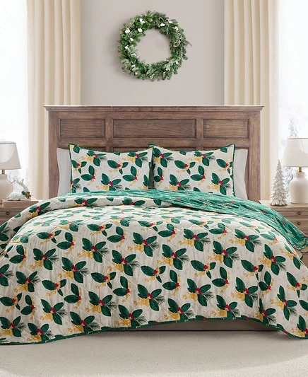 Покрывало Hallmark Poinsettia Full/Queen, зеленое