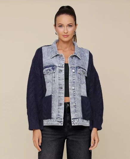  Женская джинсовая куртка-свитер из смешанной ткани light wash/navy