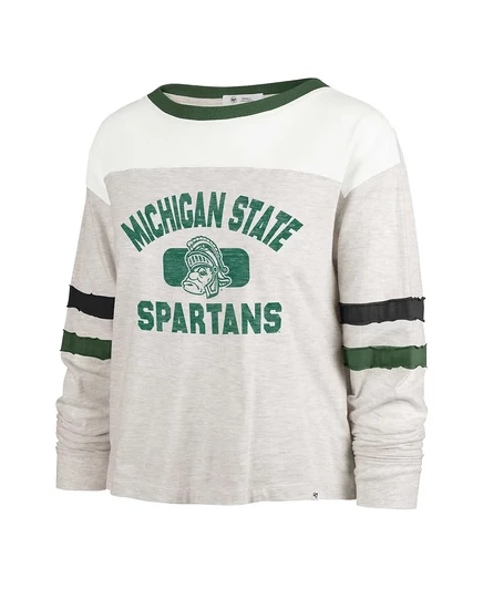 Брендовая женская футболка Oatmeal Michigan State Spartans Vault All Class Lena с длинным рукавом от Oatmeal 47 года выпуска oatmeal
