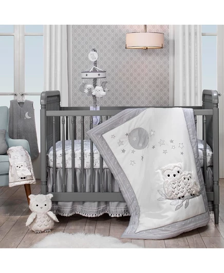 Детское постельное белье Lambs & Ivy Luna для кроватки, 4 пр., бело‑серое