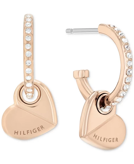 Золотые серьги-кольца с паве в виде сердца из нержавеющей стали Tommy Hilfiger