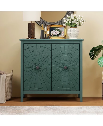 Винтажный сервант Streamdale Furniture, ручная роспись в зеленом цвете, Скрытое хранилище, Легко моющееся основание зеленого цвета