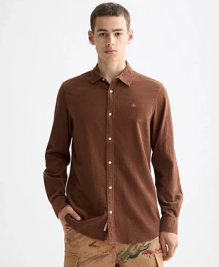 Мужская рубашка Scotch & Soda с вышивкой, коричневая