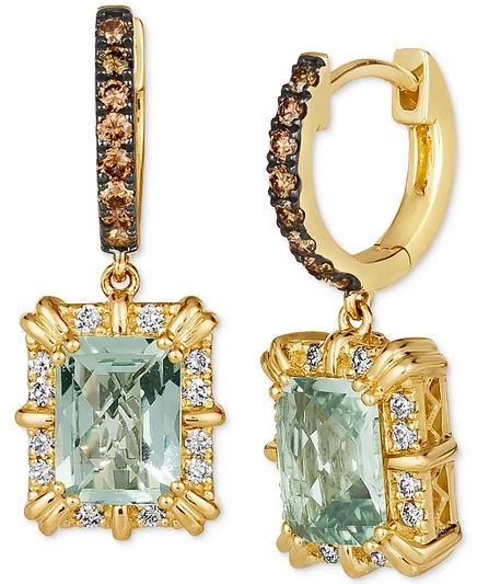 Серьги Le Vian с кварцем и бриллиантами, золото 14 карат, мятные