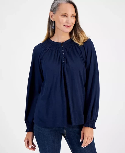  Женский топ с длинными рукавами и открытыми плечами, созданный для Macy's industrial blue