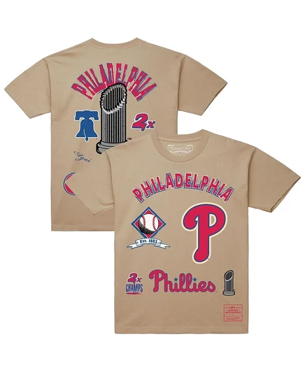 Мужская кремовая футболка Mitchell & Ness Philadelphia Phillies Legacy Defined коричнево-бежевого цвета
