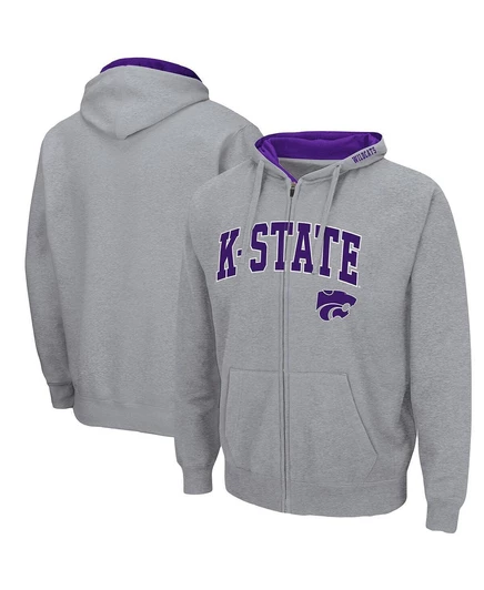 Мужская толстовка с капюшоном на молнии Kansas State Wildcats Arch Logo 3.0 heather gray