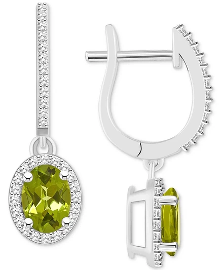 Серьги Macy's, перидот и бриллианты, серебро, зеленые