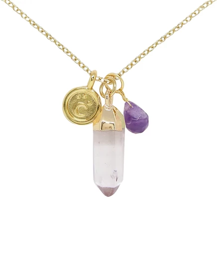 Ожерелье-шарм с заряженным кристаллом и драгоценным камнем amethyst