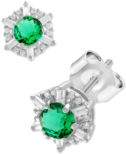 Серьги-гвоздики Macy's 14k золото сапфир и бриллиант, зеленые
