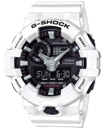 Мужские аналогово-цифровые часы G-Shock с белым полимерным ремешком 54 мм GA700-7A