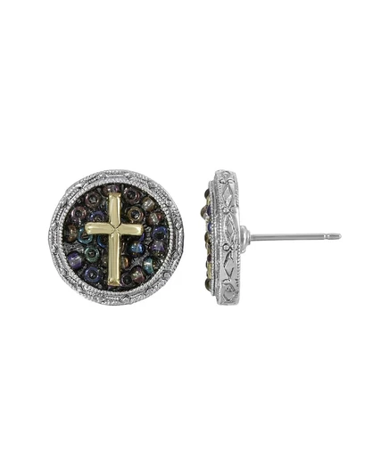 Серьги‑гвоздики Symbols Of Faith с бисером и крестом, серебристые