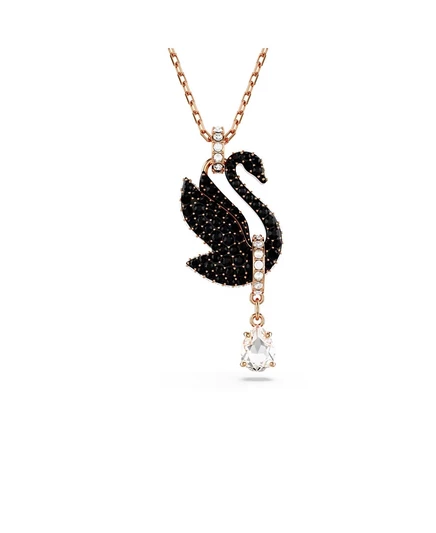 Кулон Swarovski Iconic Swan, розовое золото, черный