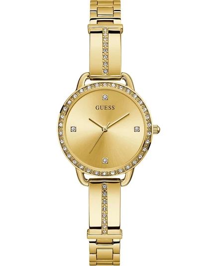 Женские часы GUESS с золотистым браслетом-полукругом из нержавеющей стали 30 мм