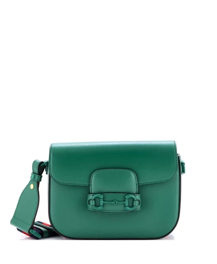Женская сумка Pre-Owned Gucci Mini Horsebit 1955 кожаная, зеленая
