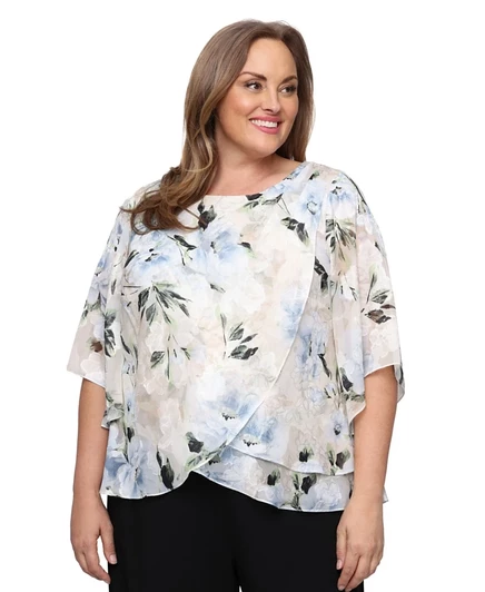 Топ Alex Evenings Plus Size Tulip Overlay с выгоревшим вырезом лодочкой коричнево-бежевого цвета