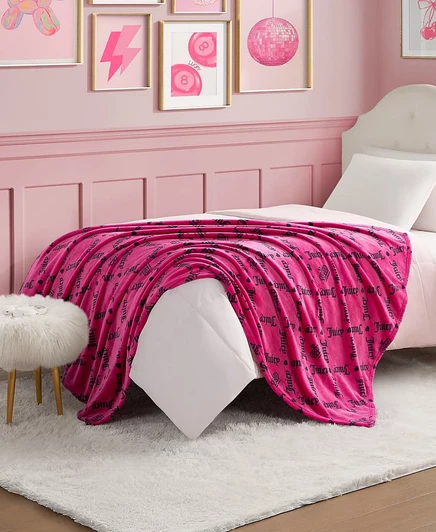 Плед Juicy Couture 127×178 см, корона, ярко-розовый