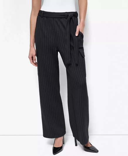  Женские широкие брюки-карго с завязками на талии в полоску DKNY cupro stripe