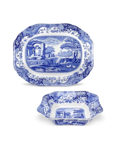 Набор итальянских сервировочных мисок и тарелок Spode Blue, 2 предмета
