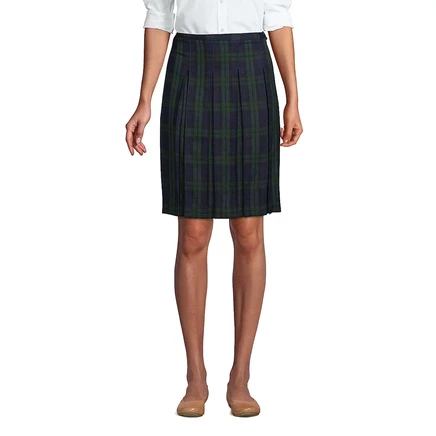 Женская клетчатая юбка в складку длиной выше колена от Lands' End classic navy/evergreen plaid
