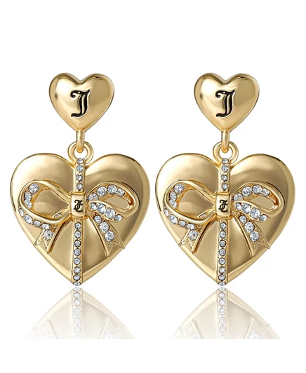 Серьги-капли Juicy Couture с двойным бантиком в виде сердца, ЗолотоЗолотой тон с хрустальными вставками