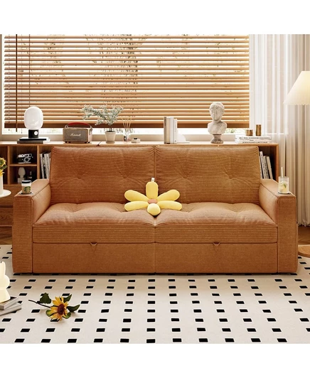 Диван-кровать Boyel Living 2-в-1 вельветовый, оранжевый