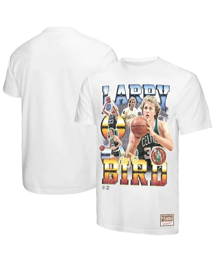 Мужская футболка Mitchell & Ness Larry Bird White с памятным коллажем 
