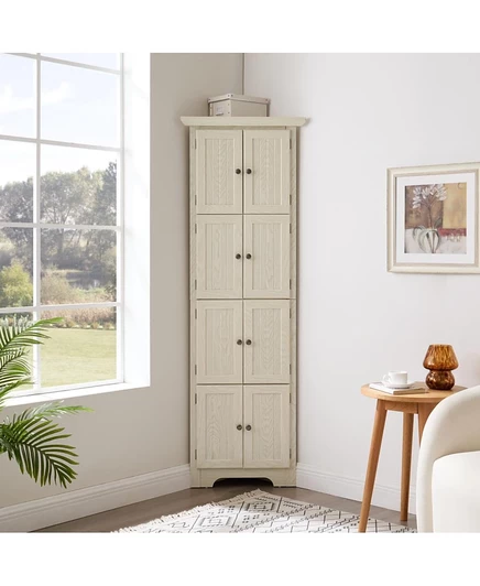 Угловой кухонный шкаф-кладовка Streamdale Furniture 4-ярусный, 72 дюйма, с 8 дверцами белого цвета