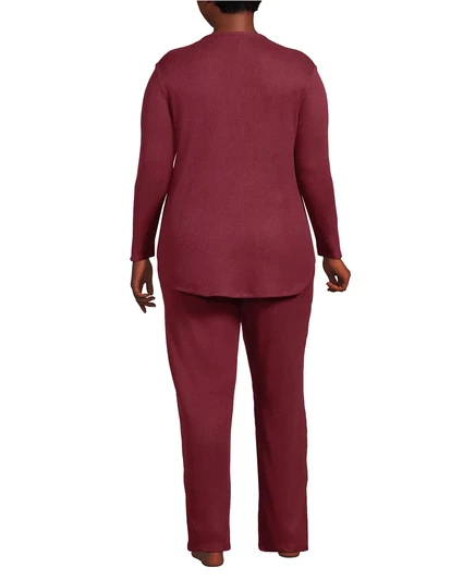 Уютный пижамный комплект из 2 предметов Lands' End Plus Size - Топ с длинным рукавом и брюки rich burgundy