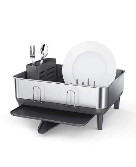 Сушилка для посуды SimpleHuman компактная со сливом, серебристая